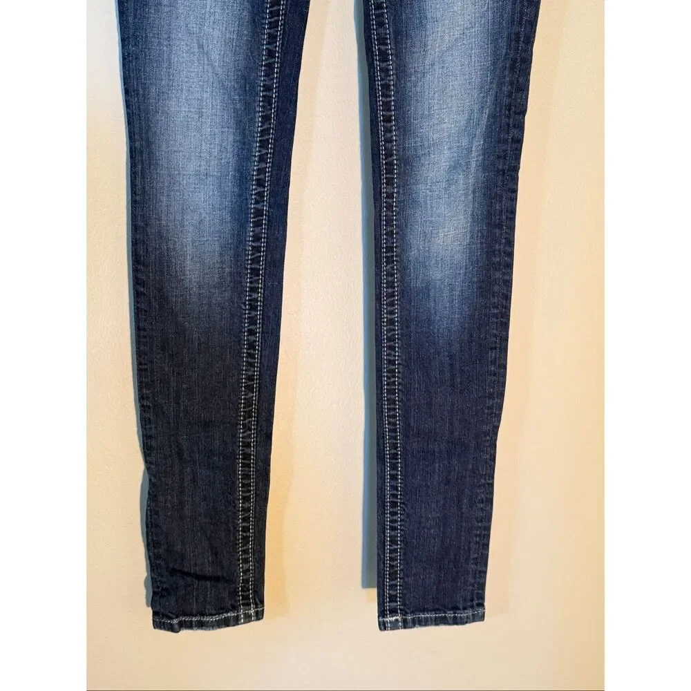 Miss Me Angel Wing Bling Embellished Flap Pocket Skinny Jeans Dark Denim Size 24